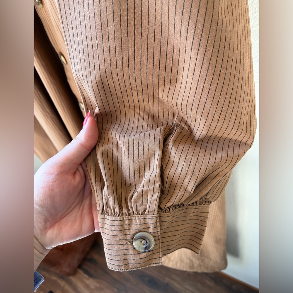 EUC Future Collective Belted Maxi Shirtdress Tan/ Black Striped (Size:L) - Picture 13 of 16